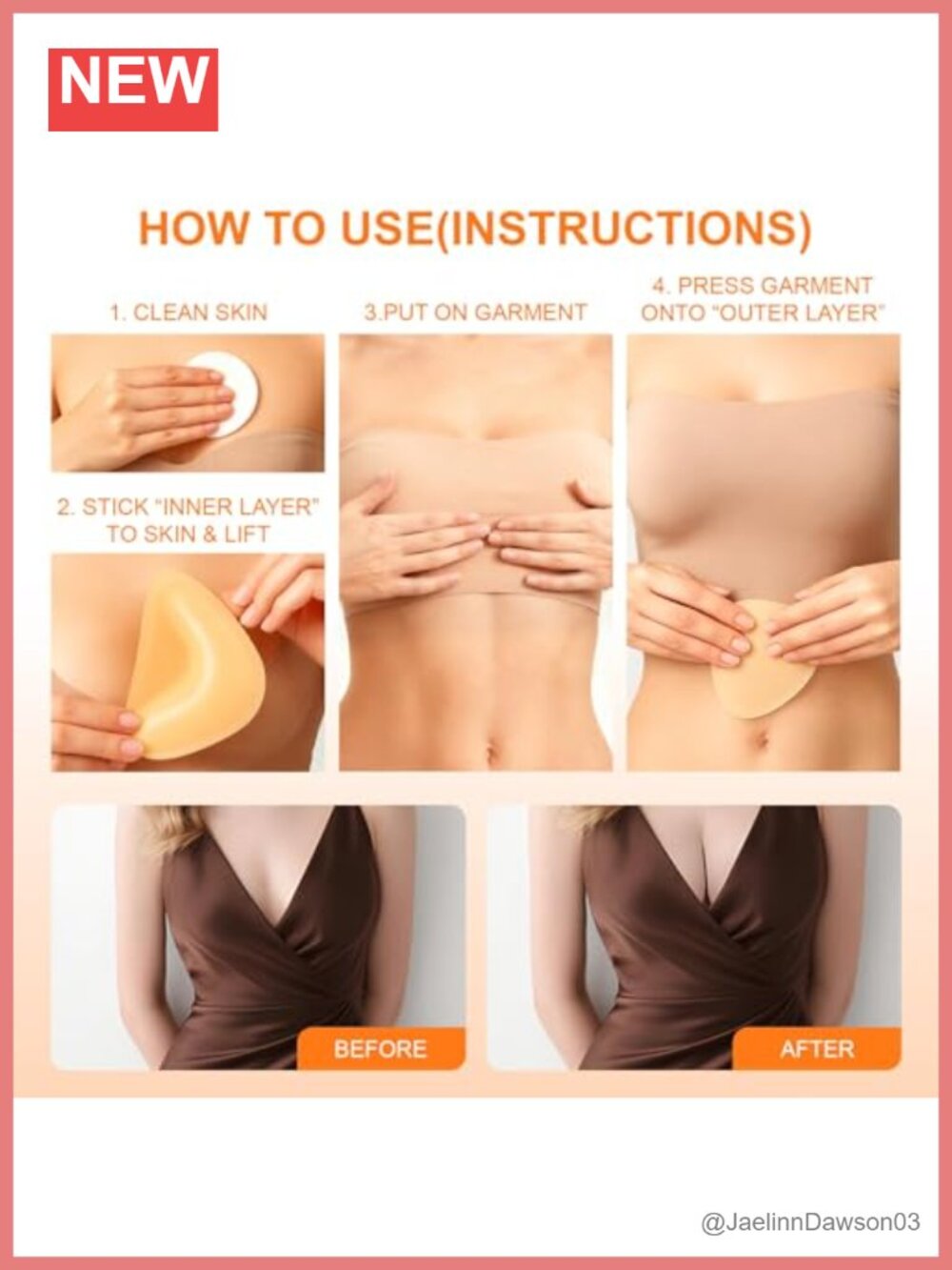 Dual-Sided Push Up Bra Inserts Waterproof Reusable Adhesive Strapless Backless View 2
